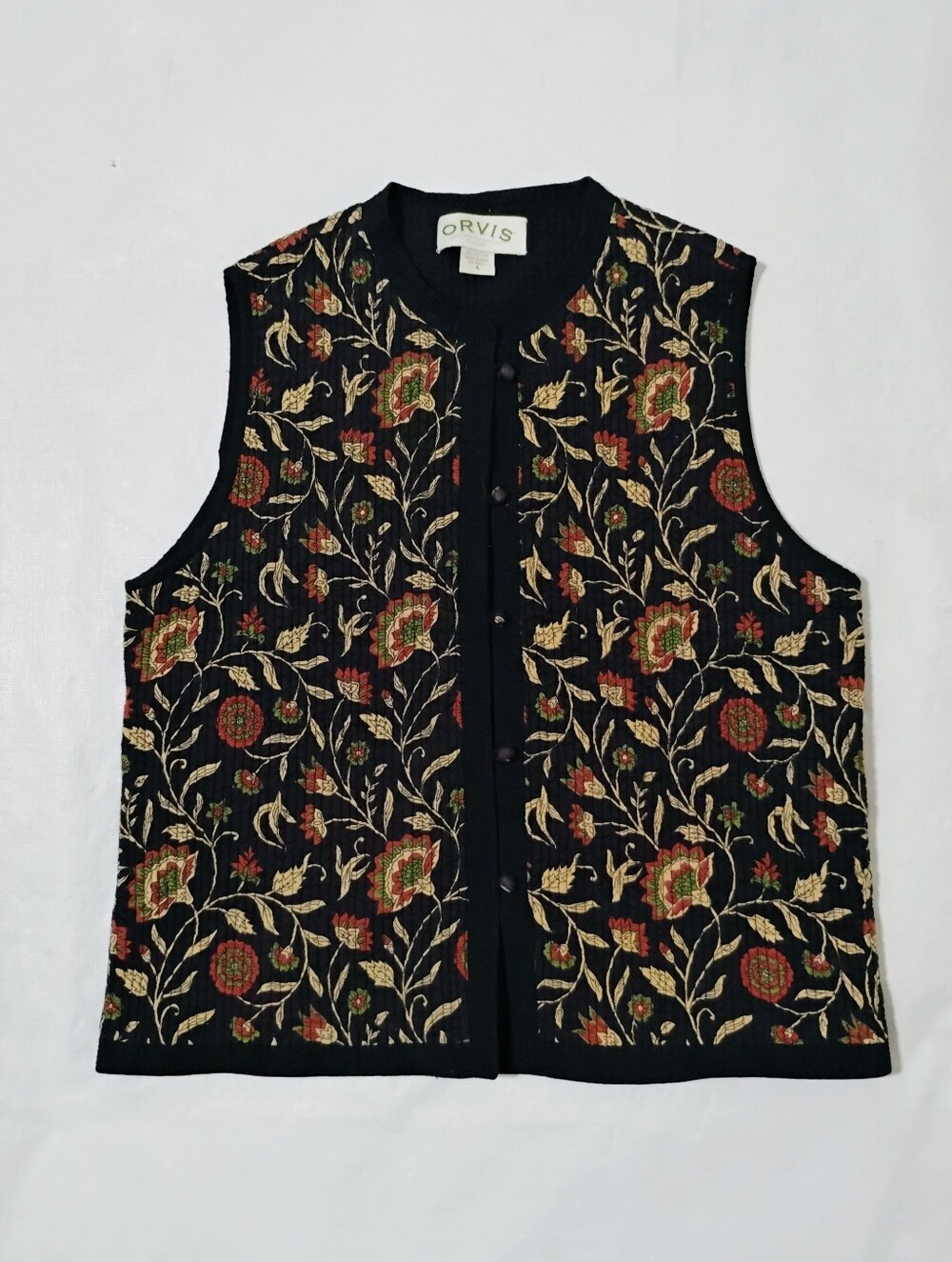 Vintage Women's Orvis 100% Cotton Floral Quilted Vest Size Large